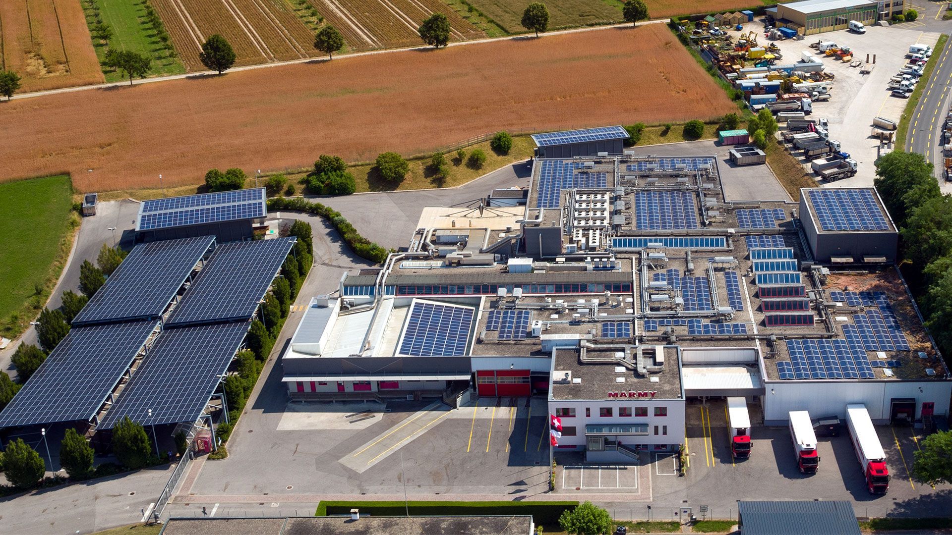 Vue aérienne du site industriel Marmy Viandes à Estavayer-le-Lac